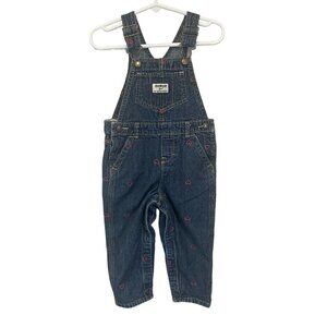 Oshkosh B'Gosh Girls 24 Months Vestbak Denim Bib Overalls Hearts Embroidered